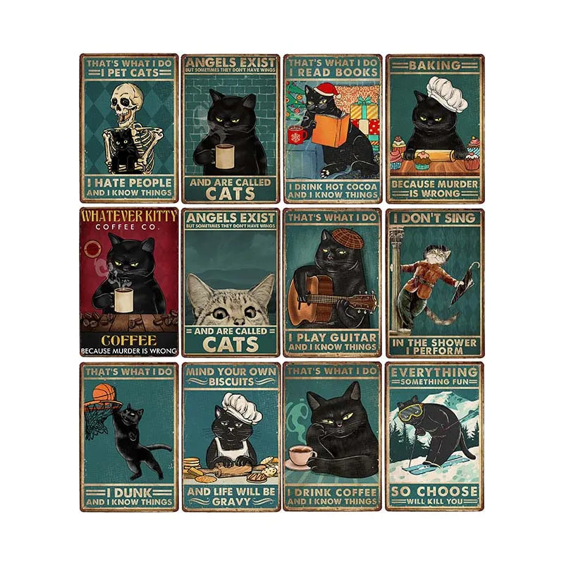 Black Cat Metal Sign Wall Art