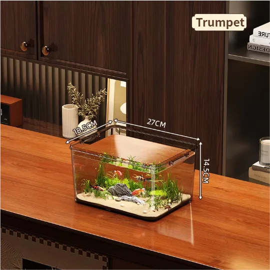Modern Small Household Fish Tank New Square Goldfish Turtle Breeding Ecological Tank New Small Desktop Aquarium Accessory