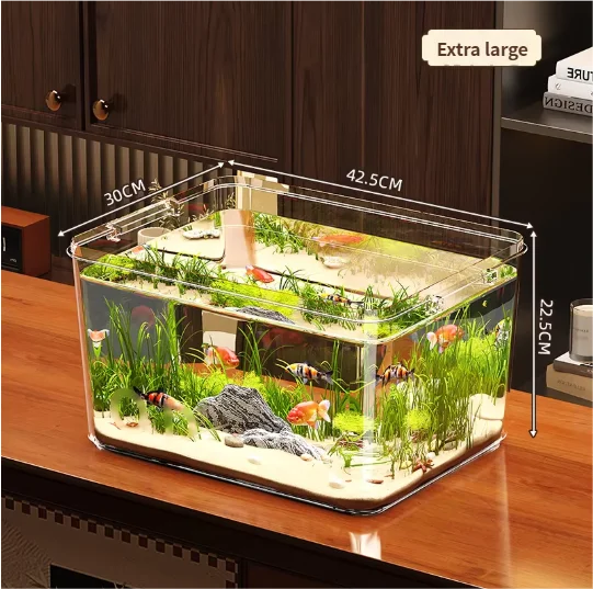 Modern Small Household Fish Tank New Square Goldfish Turtle Breeding Ecological Tank New Small Desktop Aquarium Accessory