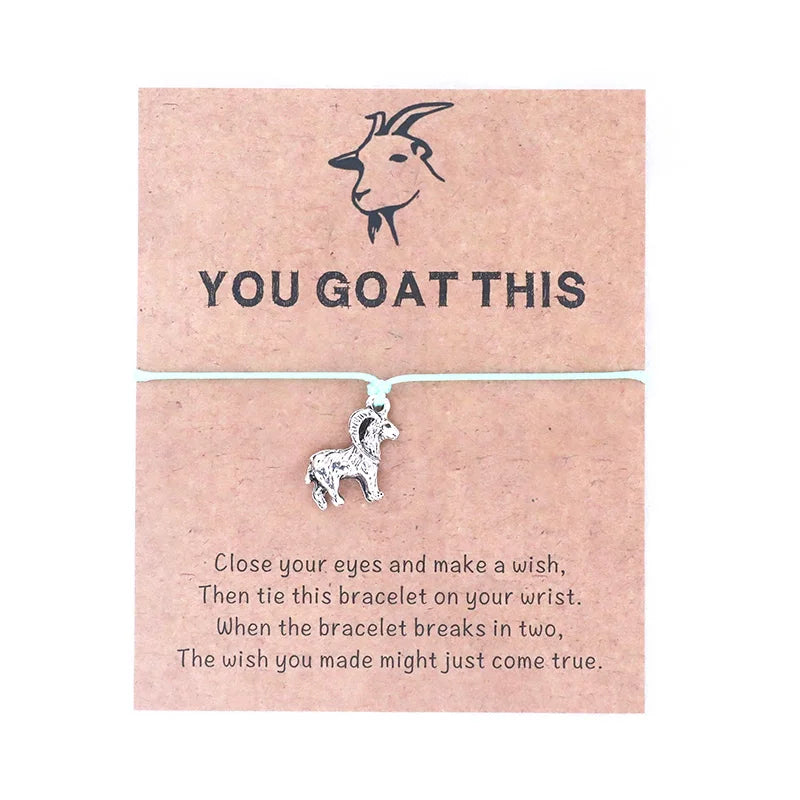 Vintage You Goat This Wish Bracelet Goat Animal Charm Wish Card Friendship Bracelets Goat Jewelry for Women Men Friend Gift