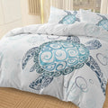 Sea Turtle Themed Aqua Teal Blue Beach Ocean 3-Piece Duvet Cover Set with Comforter and 2 Pillows Made in China