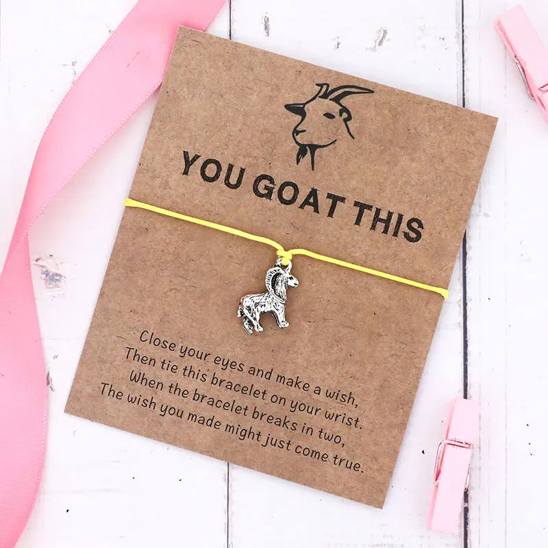 Vintage You Goat This Wish Bracelet Goat Animal Charm Wish Card Friendship Bracelets Goat Jewelry for Women Men Friend Gift