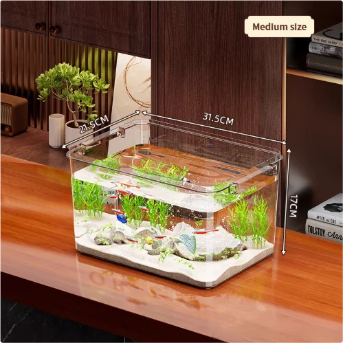 Modern Small Household Fish Tank New Square Goldfish Turtle Breeding Ecological Tank New Small Desktop Aquarium Accessory