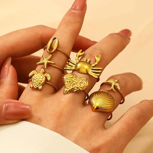 Sea Turtle Heart Metal Rings