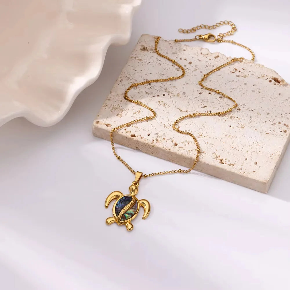 European American Trendy Fashion New AliExpress Turtle Zircon Stainless Steel Gold Plated Necklace Women Versatile Chain