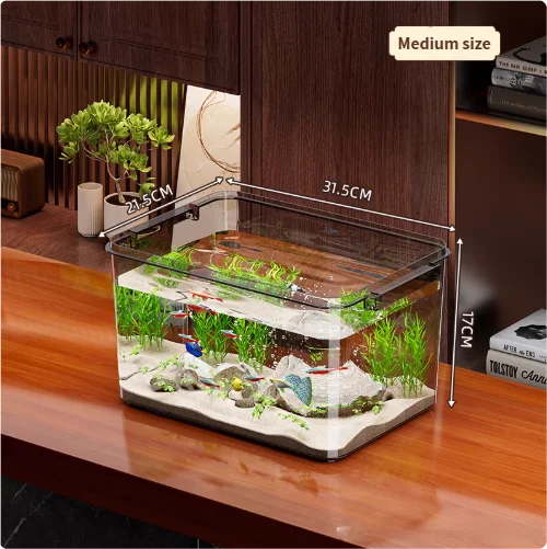 Modern Small Household Fish Tank New Square Goldfish Turtle Breeding Ecological Tank New Small Desktop Aquarium Accessory
