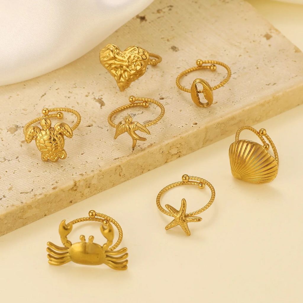 Wholesale Stainless Steel Metal Crab Rings Heart Starfishsea Turtles Open Adjustable Rings Women Jewelry Accessories