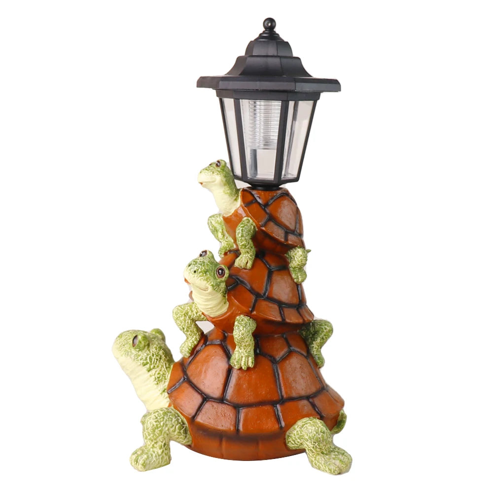 Stacked Turtles Garden Statue with Solar Lantern Resin Turtle Figurine for Outdoor Decor