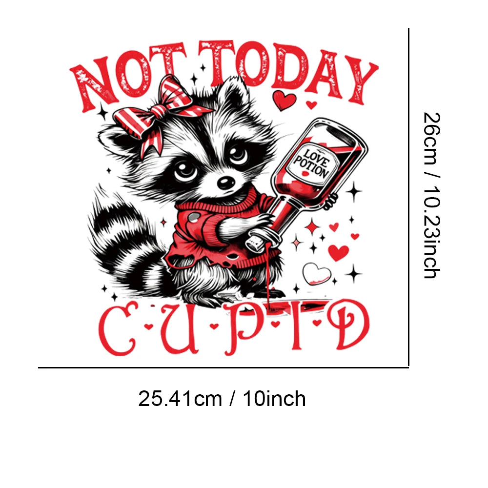 Hongcai White Ink Heat Transfer Clothing Accessories Logo Patches Funny Raccoon Valentine's Day Printed Cartoon Transfer Prints