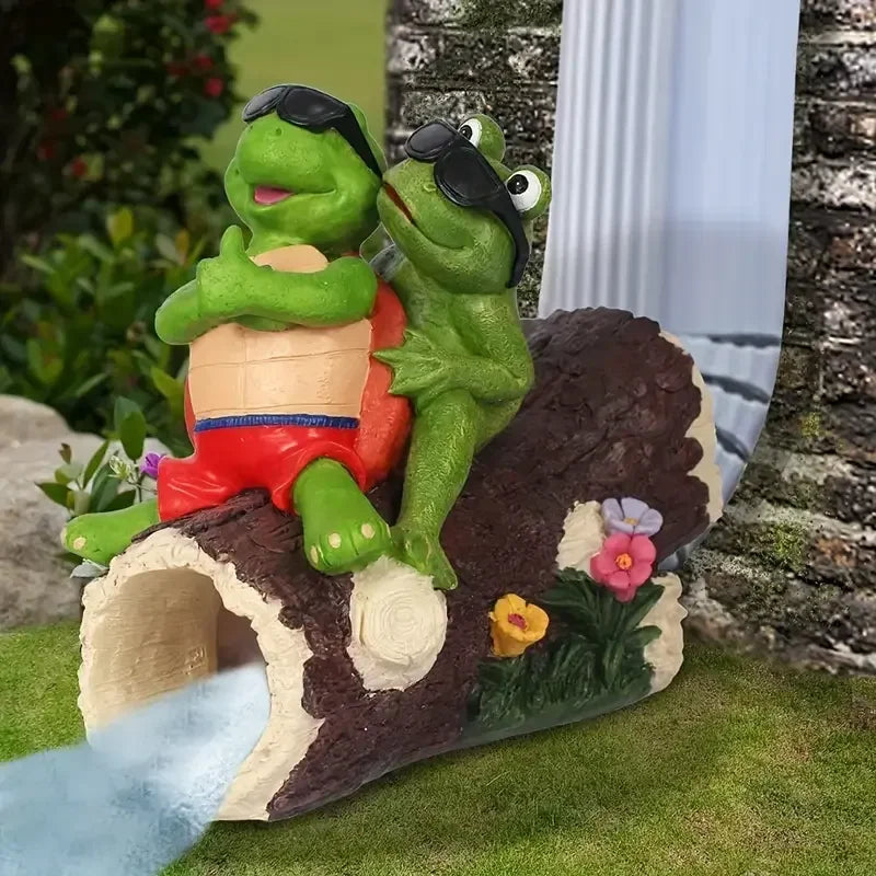Weird Turtle and Frog Resin Fountain Combination-Hand-painted Cute Style Outdoor Garden Water Feature Display