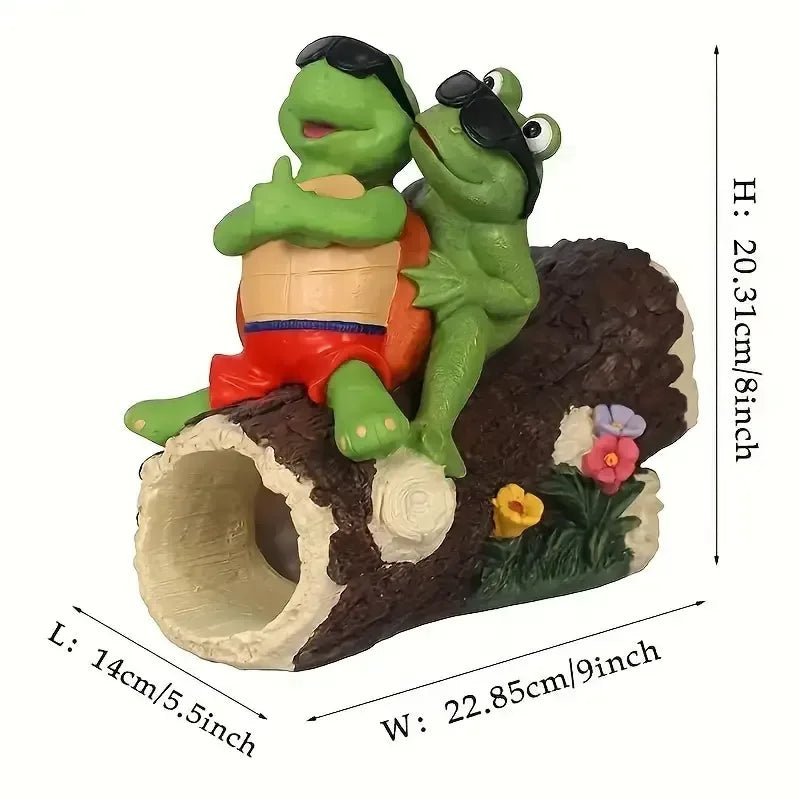 Weird Turtle and Frog Resin Fountain Combination-Hand-painted Cute Style Outdoor Garden Water Feature Display