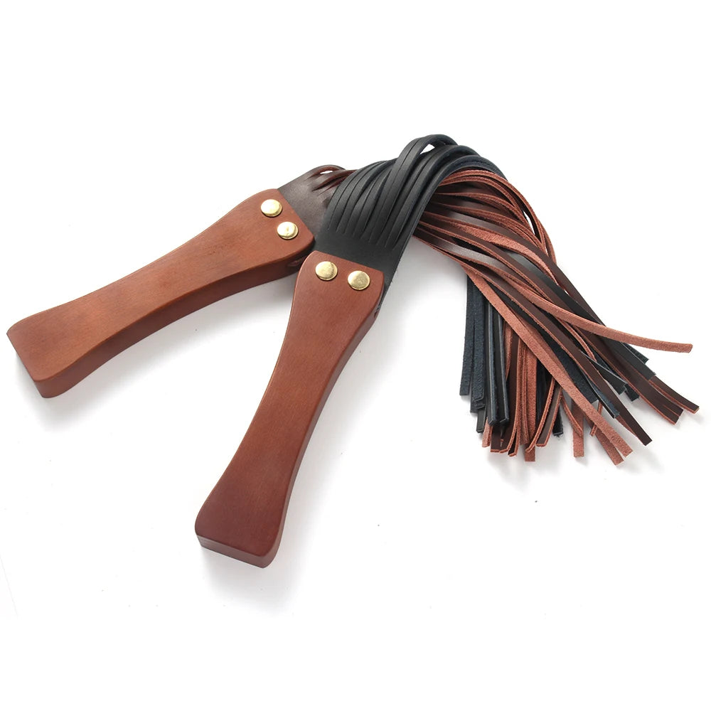 BDSM Fetish Bondage Wooden Handle Leather Spanking Paddle Flirt Flogger Slave Ass Slap Horse Whip