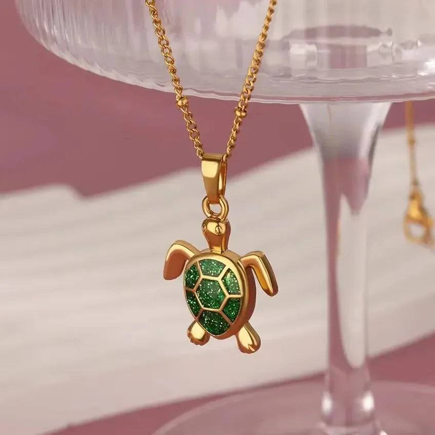 European American Trendy Fashion New AliExpress Turtle Zircon Stainless Steel Gold Plated Necklace Women Versatile Chain