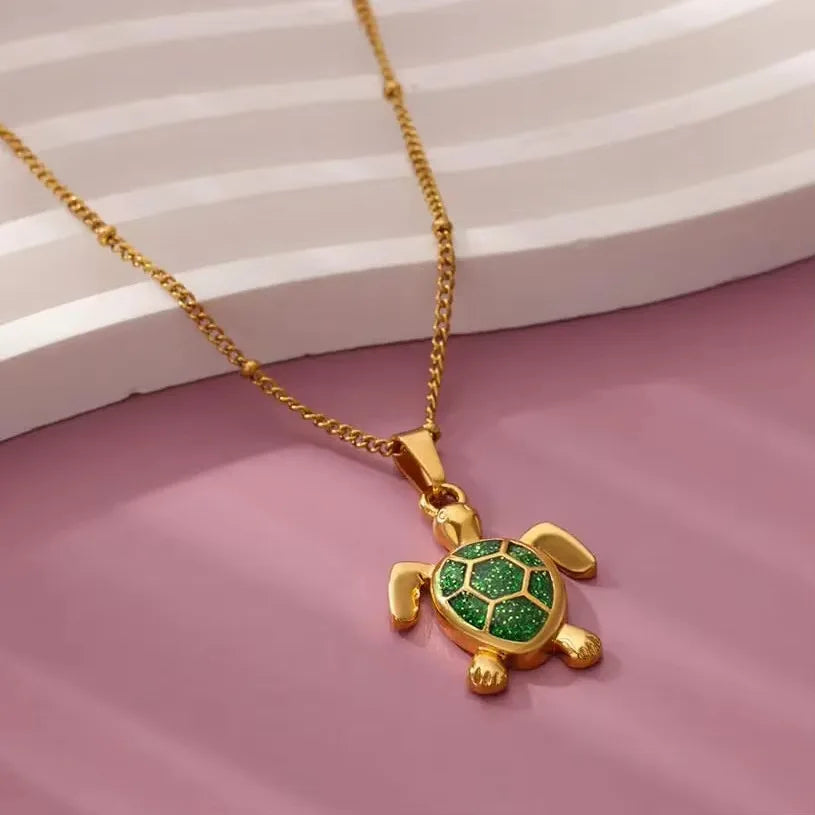 European American Trendy Fashion New AliExpress Turtle Zircon Stainless Steel Gold Plated Necklace Women Versatile Chain