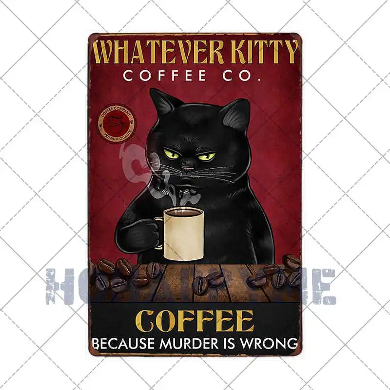 Black Cat Metal Sign Wall Art