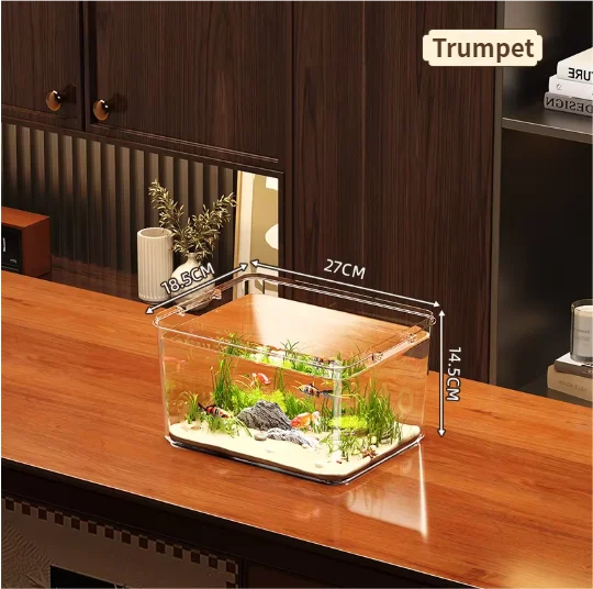 Modern Small Household Fish Tank New Square Goldfish Turtle Breeding Ecological Tank New Small Desktop Aquarium Accessory