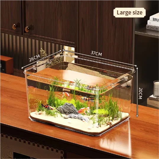 Modern Small Household Fish Tank New Square Goldfish Turtle Breeding Ecological Tank New Small Desktop Aquarium Accessory