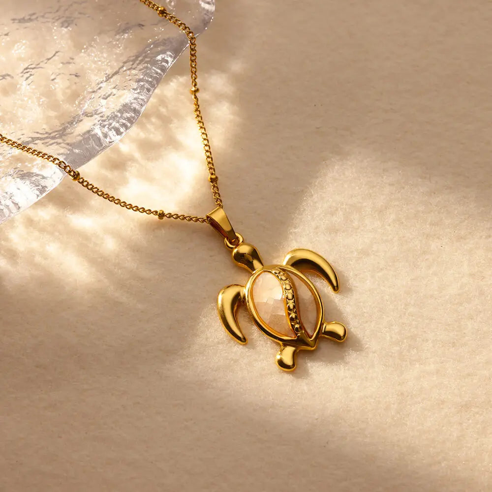 European American Trendy Fashion New AliExpress Turtle Zircon Stainless Steel Gold Plated Necklace Women Versatile Chain