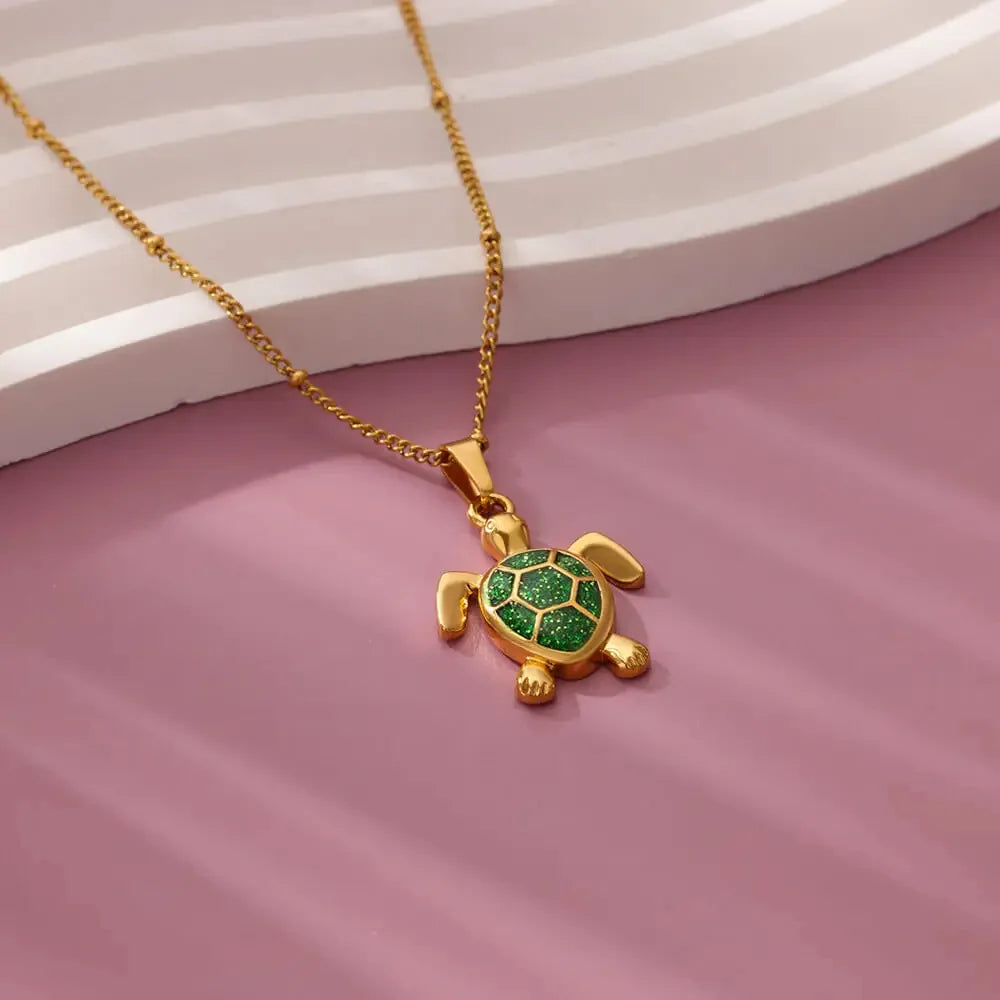 European American Trendy Fashion New AliExpress Turtle Zircon Stainless Steel Gold Plated Necklace Women Versatile Chain