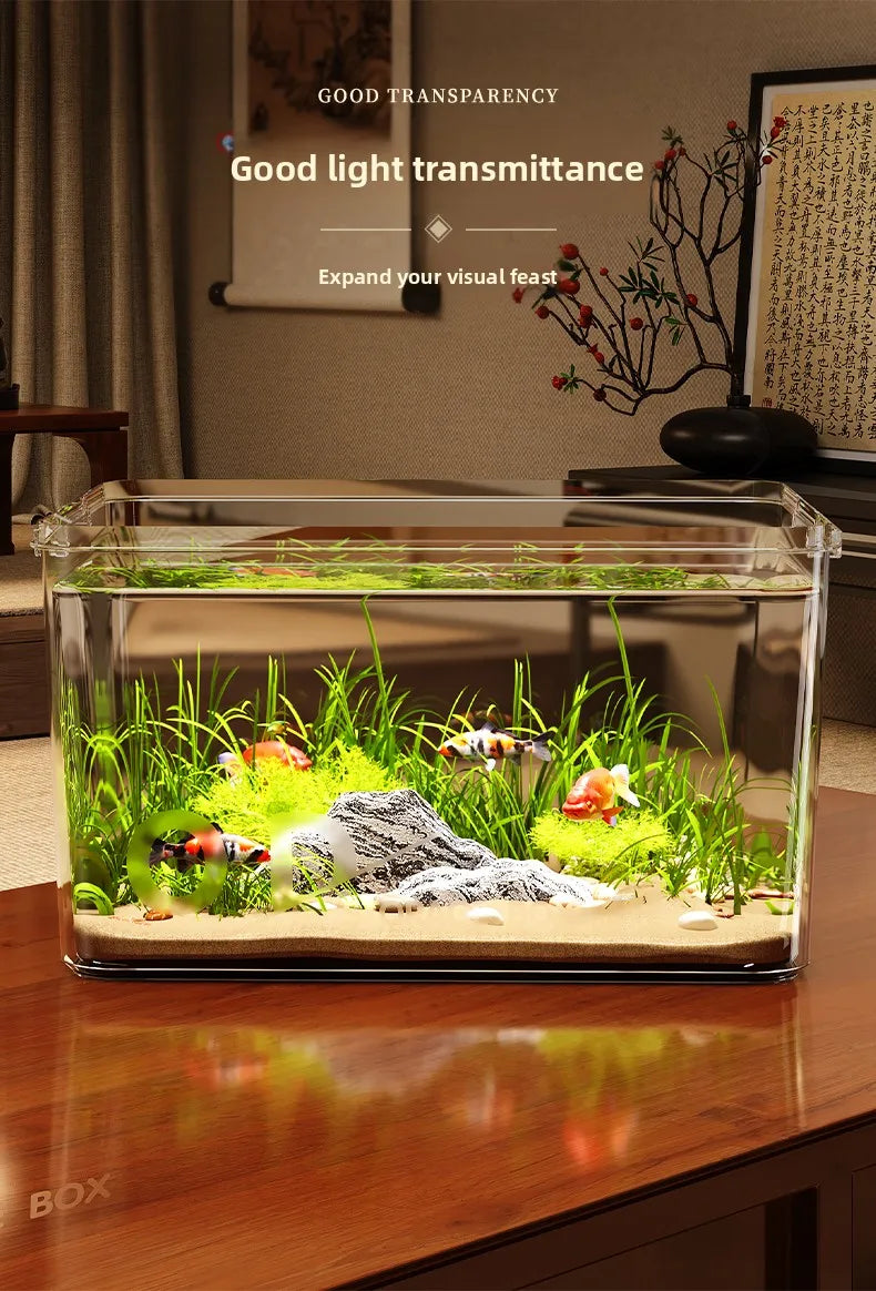 Modern Small Household Fish Tank New Square Goldfish Turtle Breeding Ecological Tank New Small Desktop Aquarium Accessory