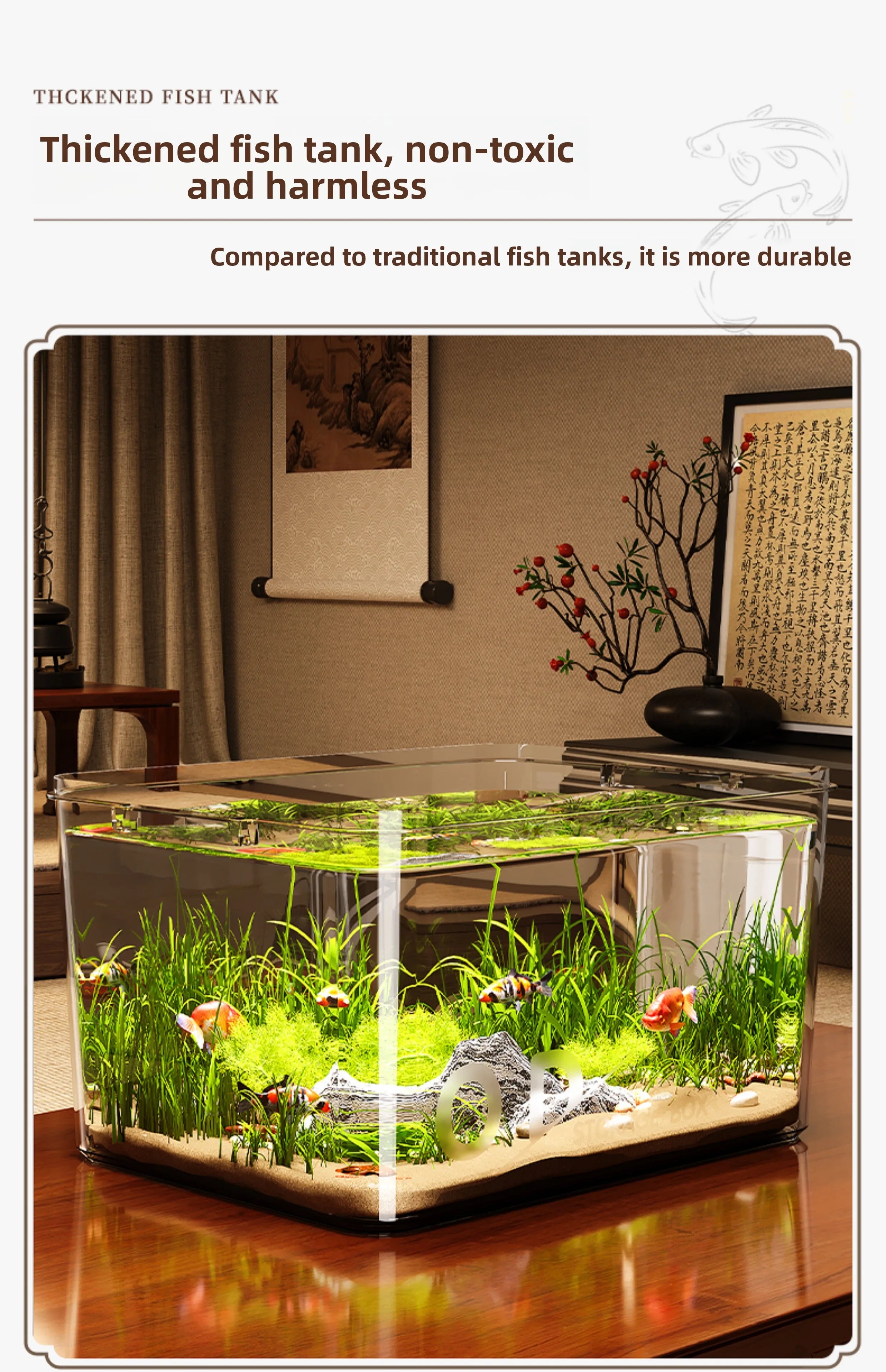 Modern Small Household Fish Tank New Square Goldfish Turtle Breeding Ecological Tank New Small Desktop Aquarium Accessory