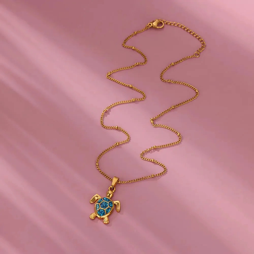 European American Trendy Fashion New AliExpress Turtle Zircon Stainless Steel Gold Plated Necklace Women Versatile Chain