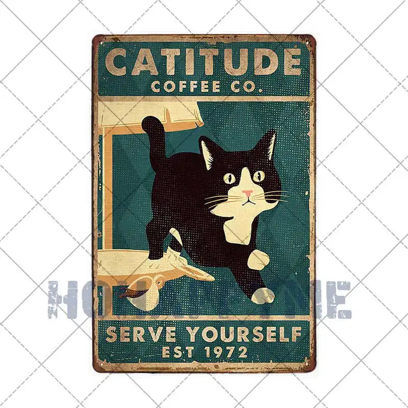 Black Cat Metal Sign Wall Art