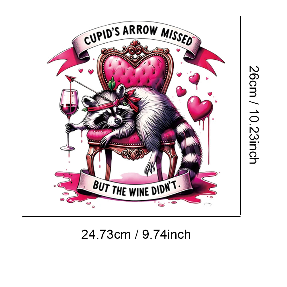 Hongcai White Ink Heat Transfer Clothing Accessories Logo Patches Funny Raccoon Valentine's Day Printed Cartoon Transfer Prints