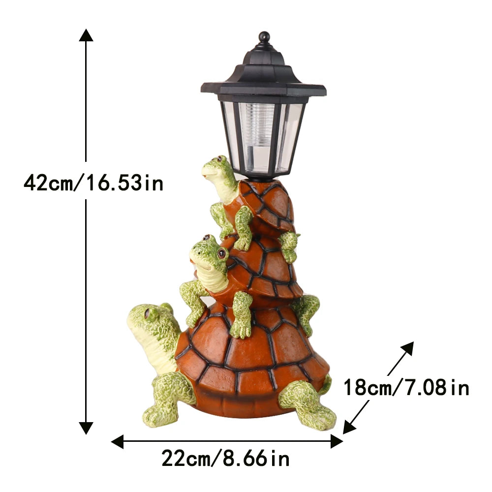 Stacked Turtles Garden Statue with Solar Lantern Resin Turtle Figurine for Outdoor Decor