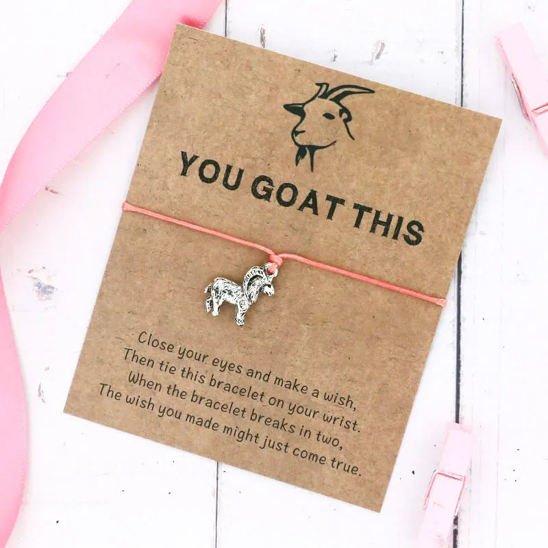 Vintage You Goat This Wish Bracelet Goat Animal Charm Wish Card Friendship Bracelets Goat Jewelry for Women Men Friend Gift