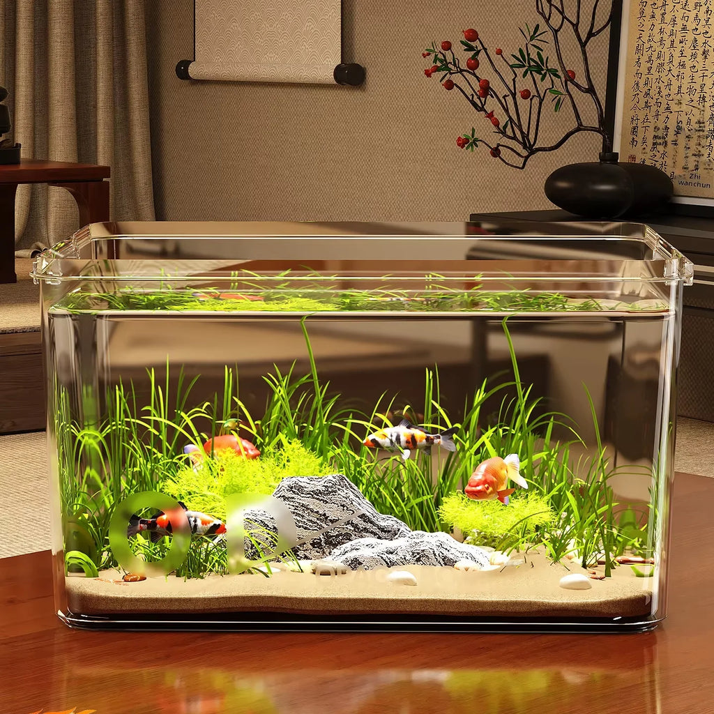 Modern Small Household Fish Tank New Square Goldfish Turtle Breeding Ecological Tank New Small Desktop Aquarium Accessory