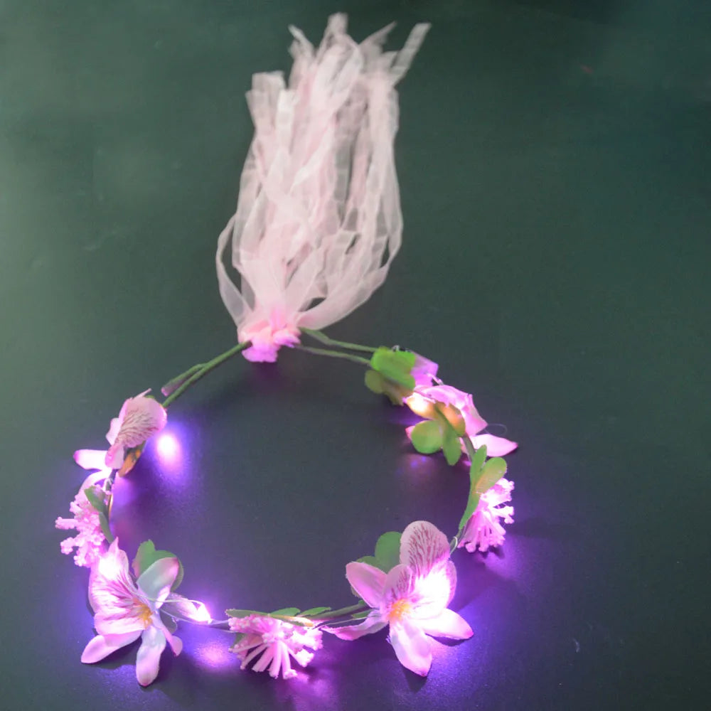 Hawaiian Lei Headband Light Up Flower Wreath Crown for Girl Women Holiday Party Birthday  Luminous Wedding Festival