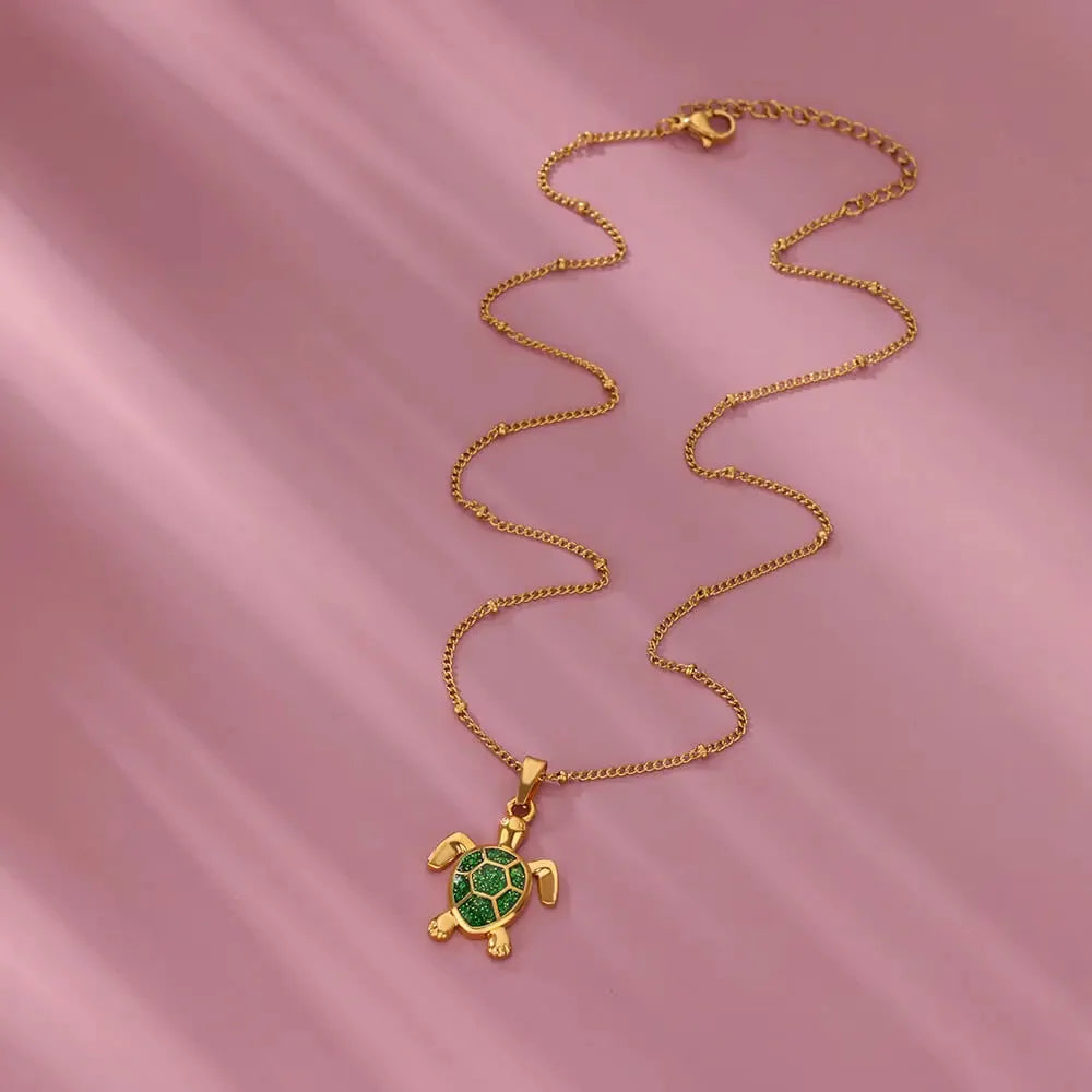 European American Trendy Fashion New AliExpress Turtle Zircon Stainless Steel Gold Plated Necklace Women Versatile Chain