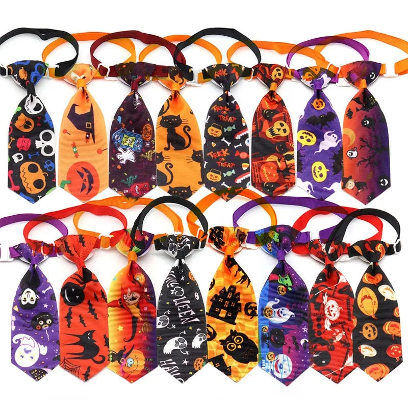 Halloween Dog Tie Cute Novelty Polyester Necktie Pumpkin Ghost Bat Print Party Costume Accessory 16 Colors Available