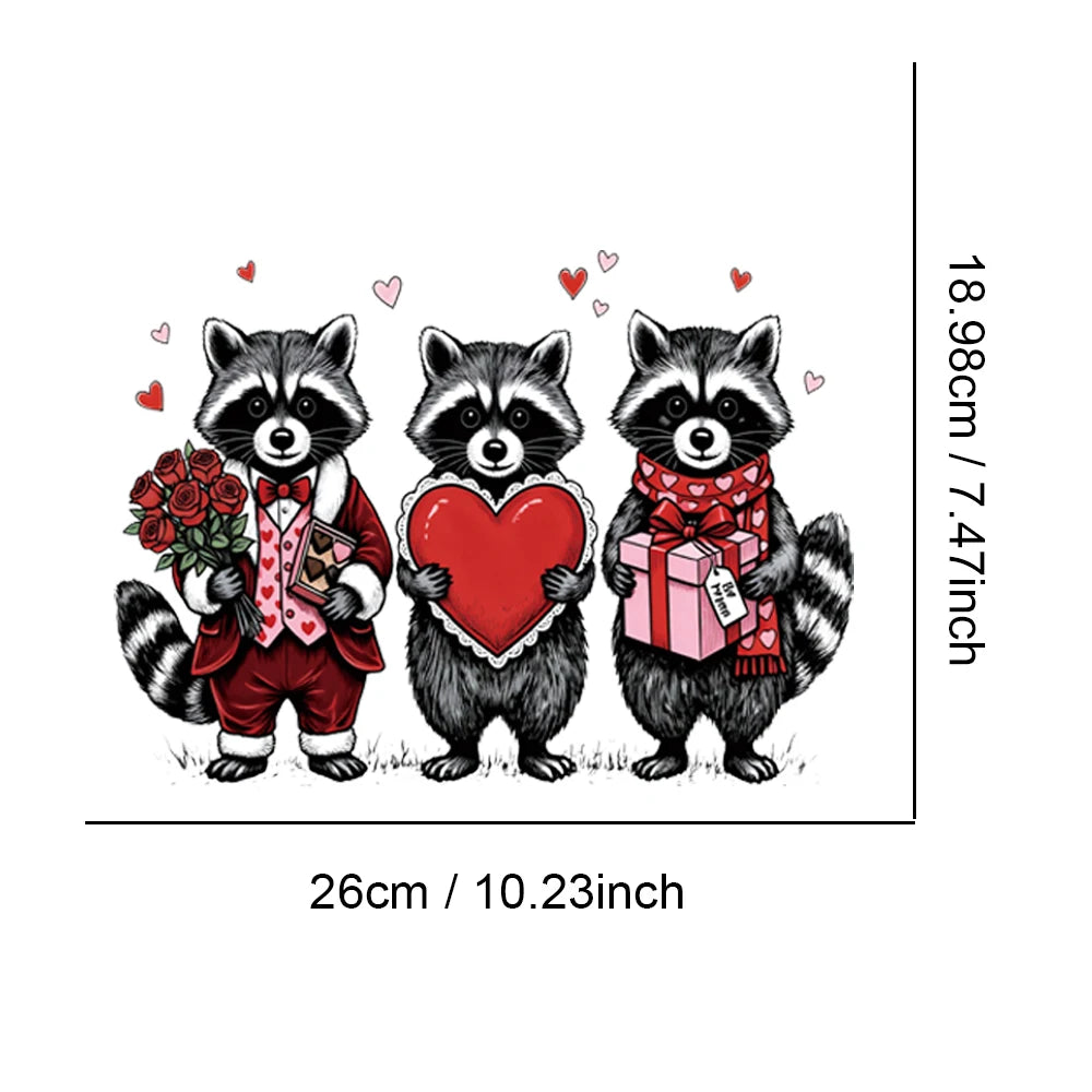 Hongcai White Ink Heat Transfer Clothing Accessories Logo Patches Funny Raccoon Valentine's Day Printed Cartoon Transfer Prints