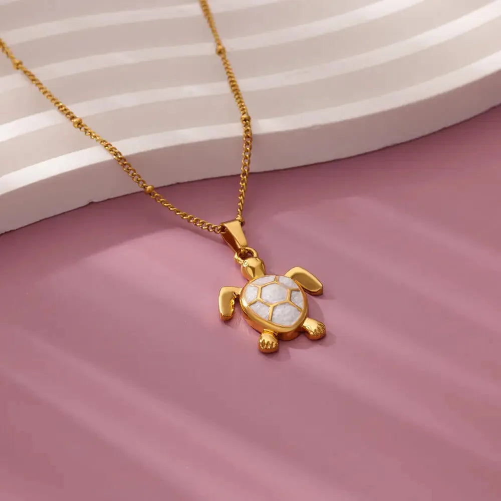 European American Trendy Fashion New AliExpress Turtle Zircon Stainless Steel Gold Plated Necklace Women Versatile Chain