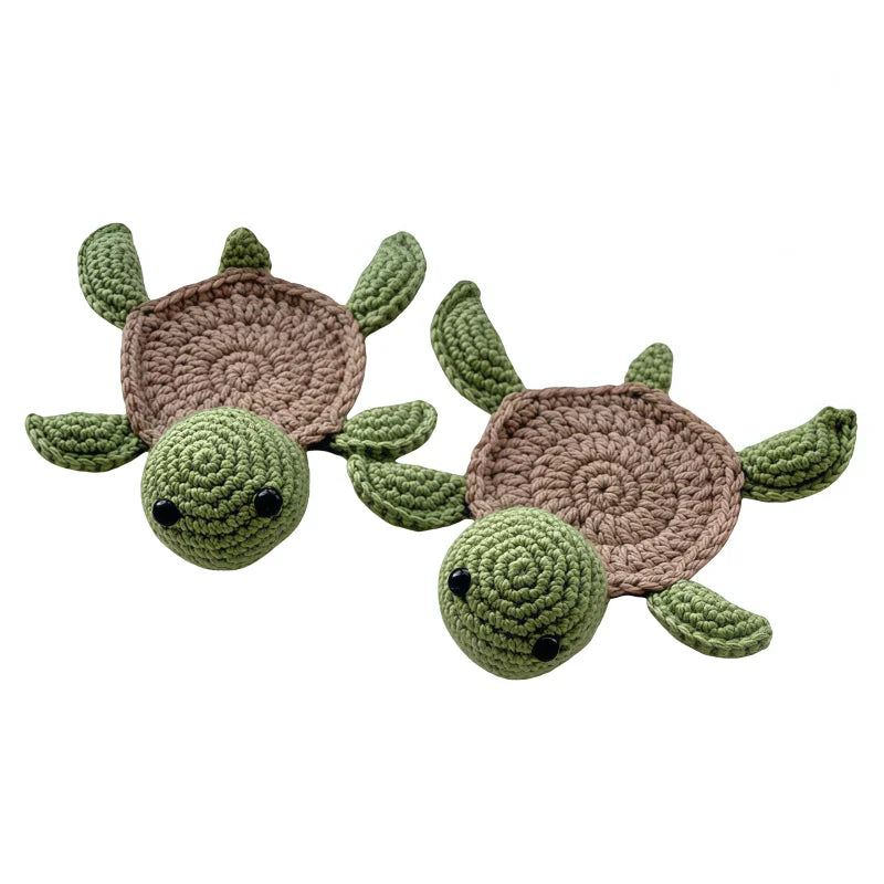 Handmade Crochet Turtle Coaster Set Beverage Drink Mug Mat Home Decor Cute Tabletop Gift Bulk Wholesale Supplies