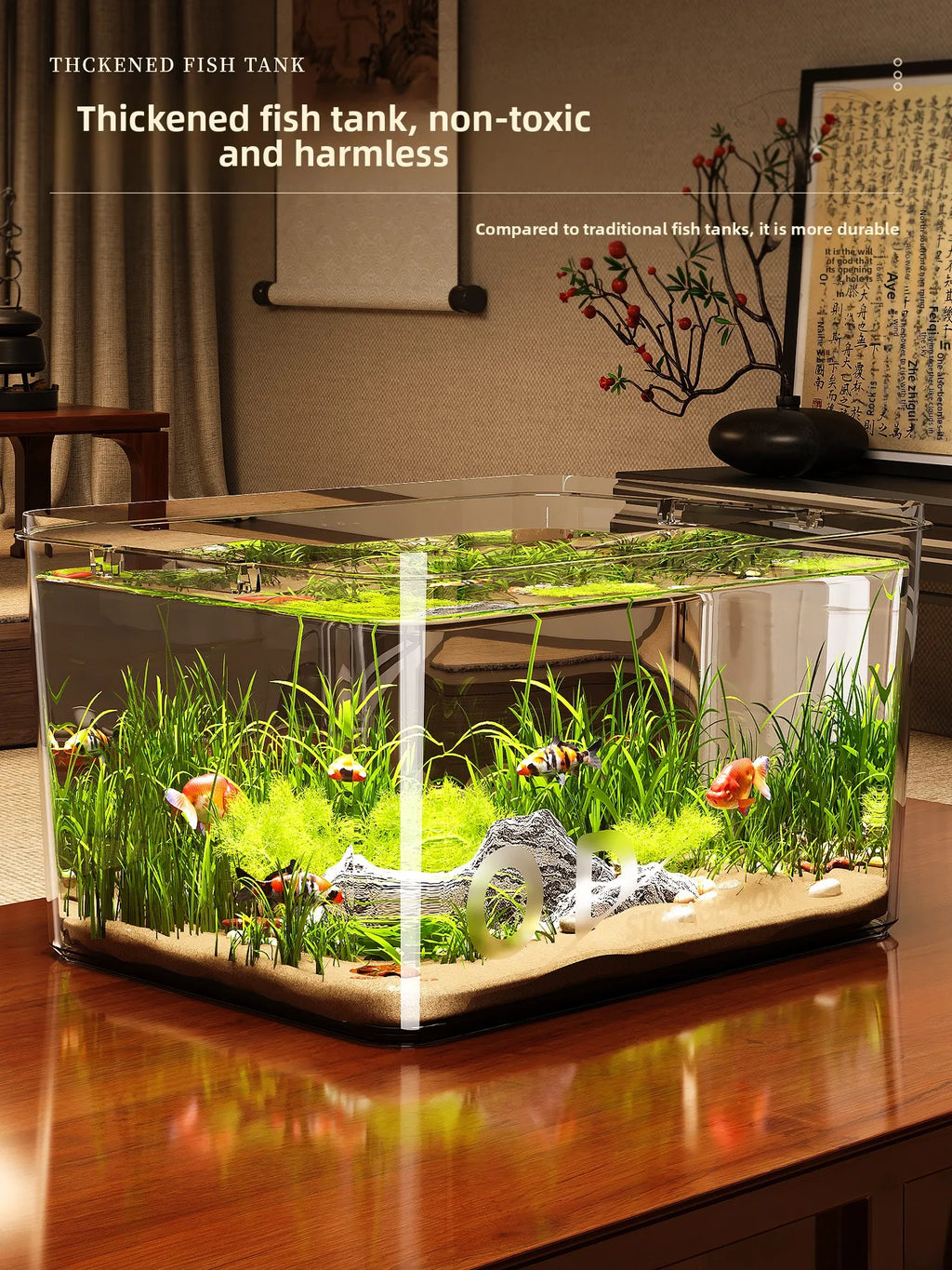 Modern Small Household Fish Tank New Square Goldfish Turtle Breeding Ecological Tank New Small Desktop Aquarium Accessory