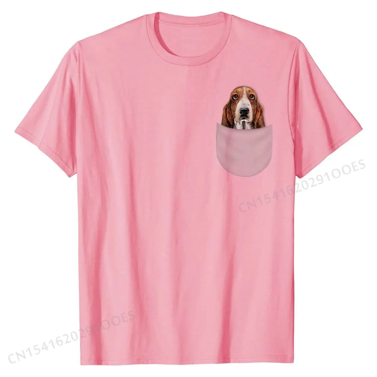 Basset Hound Gazing Out from Pocket T-Shirt