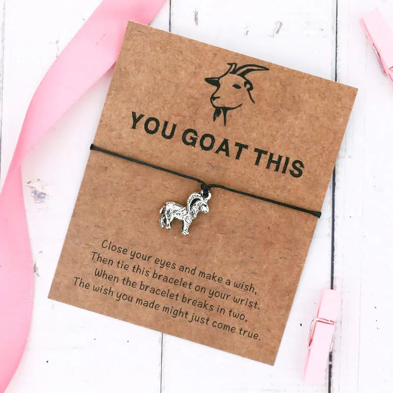Vintage You Goat This Wish Bracelet Goat Animal Charm Wish Card Friendship Bracelets Goat Jewelry for Women Men Friend Gift