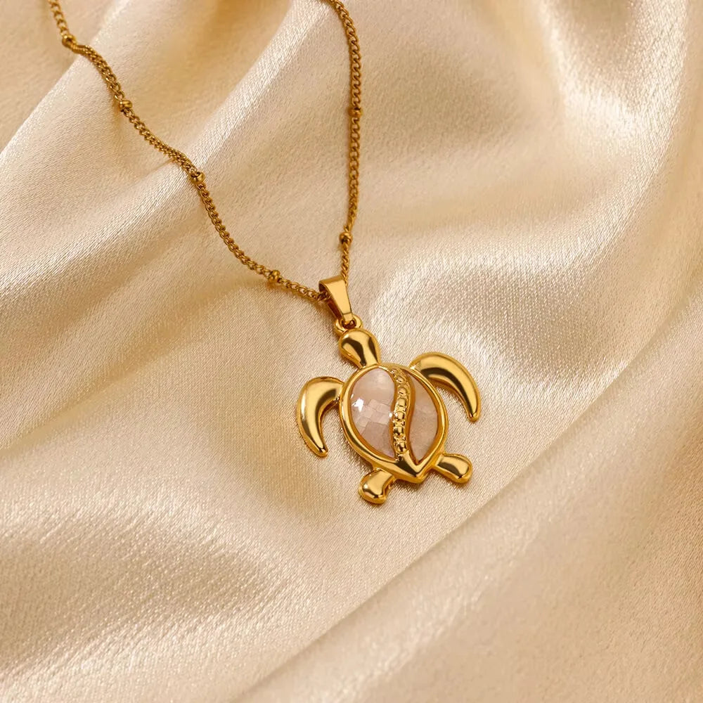 European American Trendy Fashion New AliExpress Turtle Zircon Stainless Steel Gold Plated Necklace Women Versatile Chain