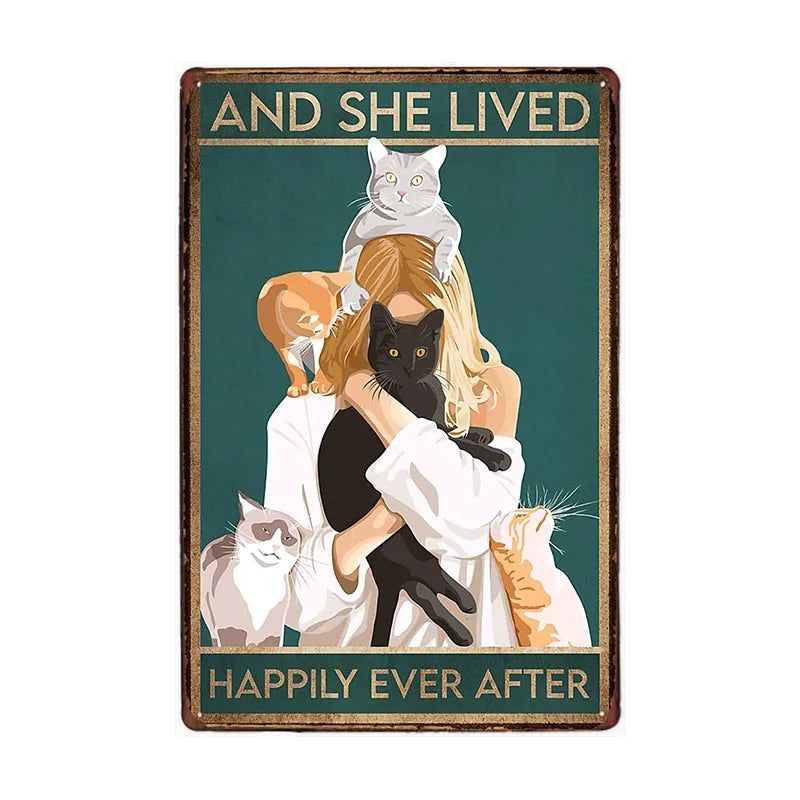 Black Cat Metal Sign Wall Art