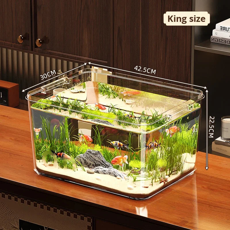 Modern Small Household Fish Tank New Square Goldfish Turtle Breeding Ecological Tank New Small Desktop Aquarium Accessory