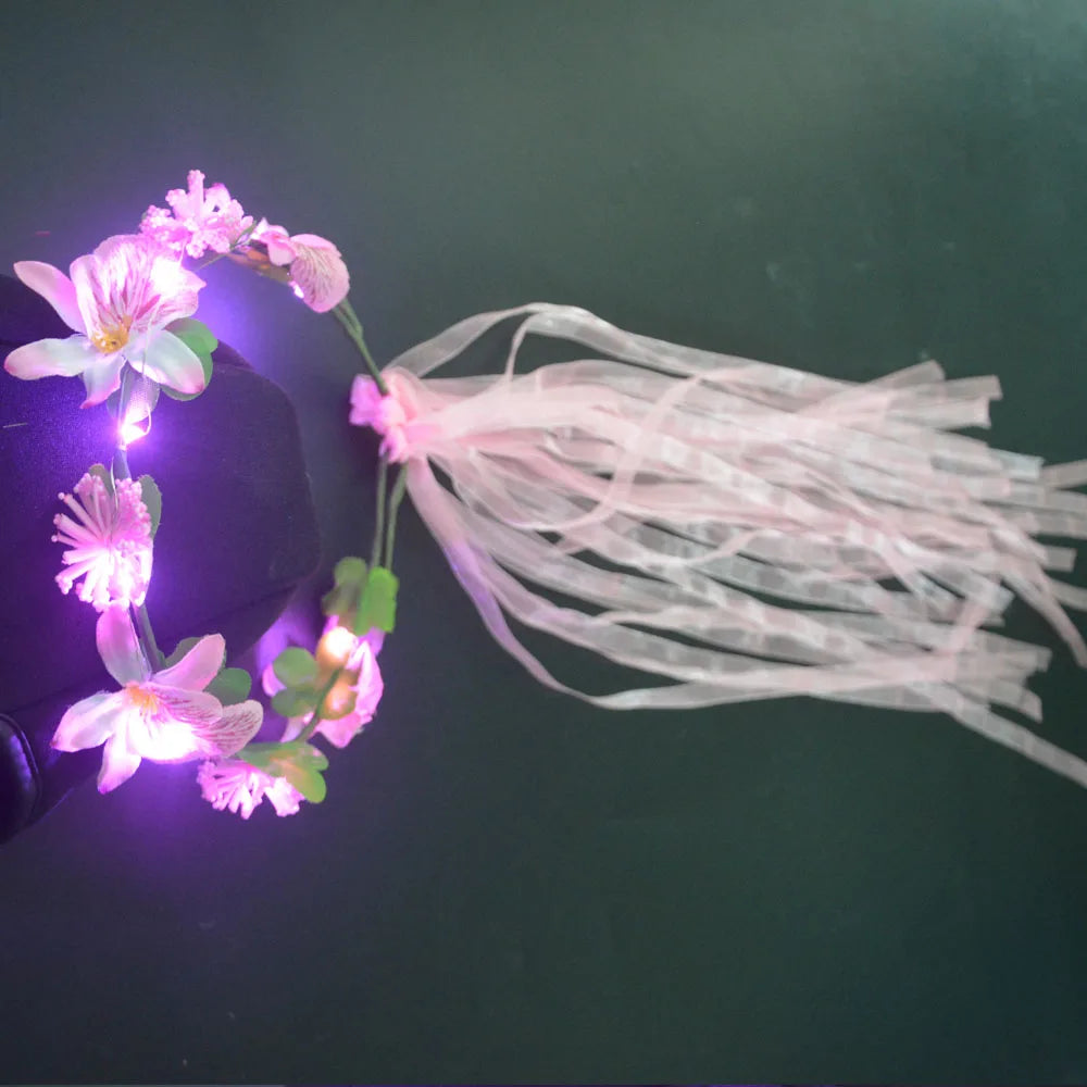 Hawaiian Lei Headband Light Up Flower Wreath Crown for Girl Women Holiday Party Birthday  Luminous Wedding Festival