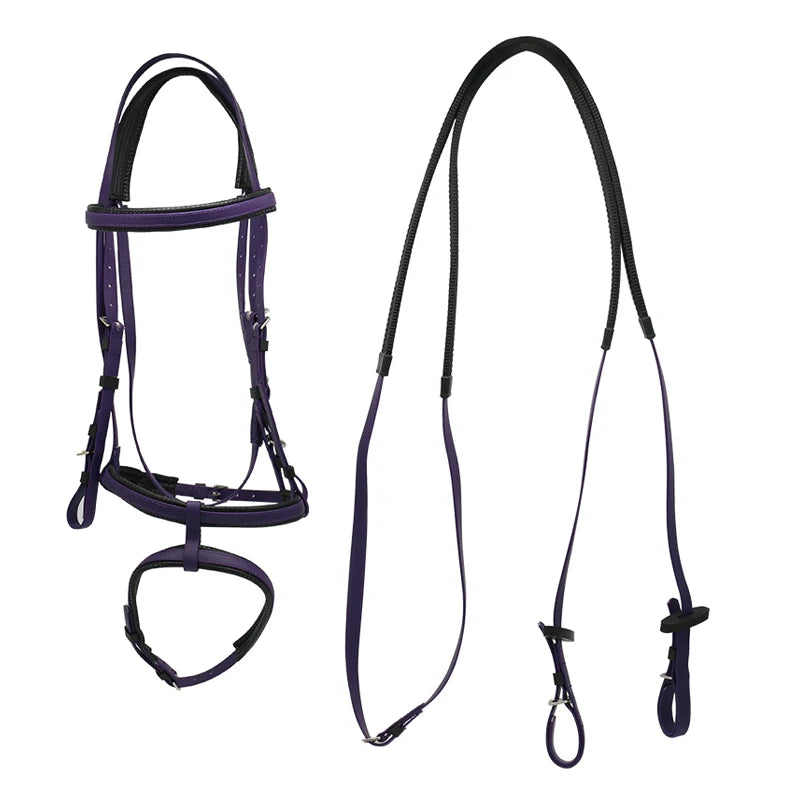 Hot Selling Equestrian Supplies Nylon Australian Style Horse Saddle Bridle with 2 Nose Band PVC Dressage Horse Bridle