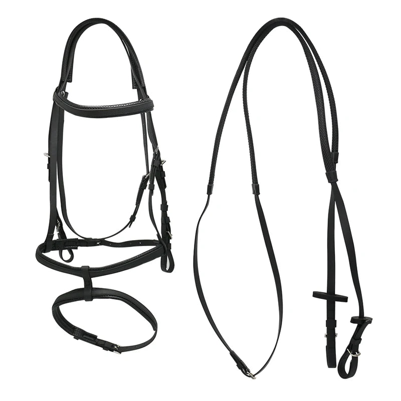 Hot Selling Equestrian Supplies Nylon Australian Style Horse Saddle Bridle with 2 Nose Band PVC Dressage Horse Bridle