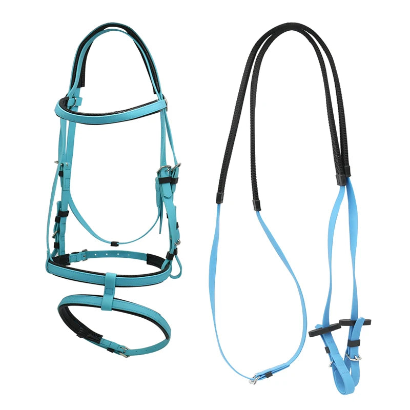 Hot Selling Equestrian Supplies Nylon Australian Style Horse Saddle Bridle with 2 Nose Band PVC Dressage Horse Bridle