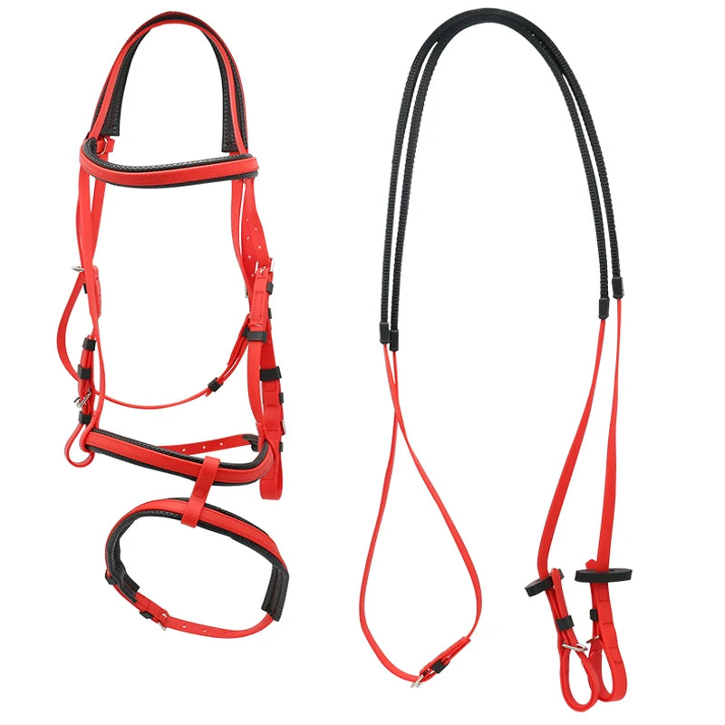 Hot Selling Equestrian Supplies Nylon Australian Style Horse Saddle Bridle with 2 Nose Band PVC Dressage Horse Bridle