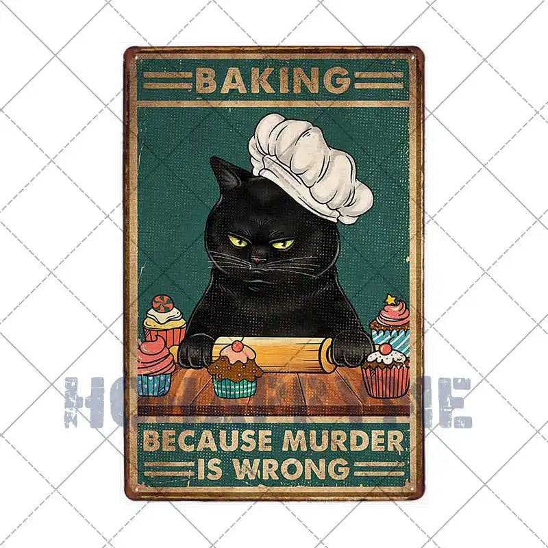 Black Cat Metal Sign Wall Art