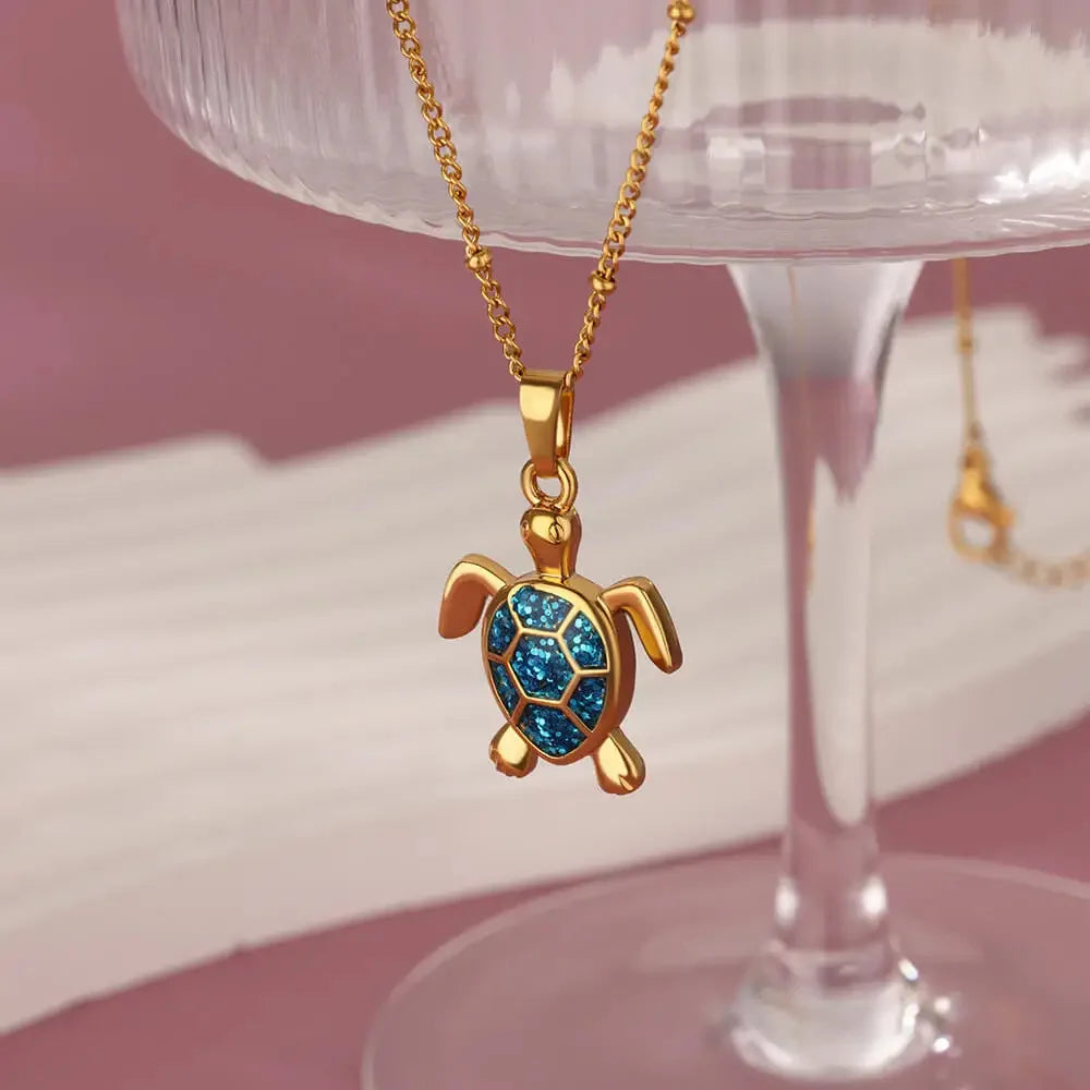 European American Trendy Fashion New AliExpress Turtle Zircon Stainless Steel Gold Plated Necklace Women Versatile Chain